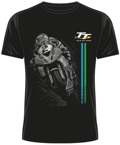 T-Shirt IOM TT Motorcycle Races Bike Isle of Man NEW! Stripe Black Tee