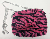 ** BAG Zip Small Lined Bright Pink Zebra Print Clutch Bag Handbag with Chain NEW