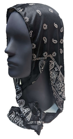 * BANDANA Headscarf Shawl Head Scarf Printed Hair Covering Wrap Black NEW!