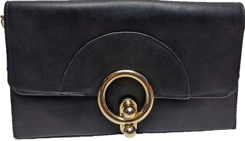 ** BAG with Chunky Metal Clasp and Strap Leather Look Shoulder Bag in Black NEW!