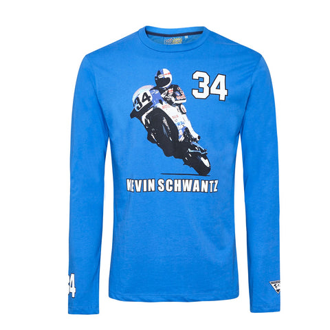 T-SHIRT 3501-02 Longsleeve  Bike MotoGP Kevin Schwantz 34 NEW! Blue Small