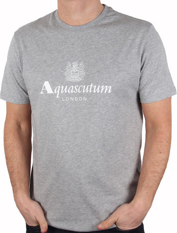 T-SHIRT Aquascutum London Casual Mens Tee Logo Print NEW! Grey S