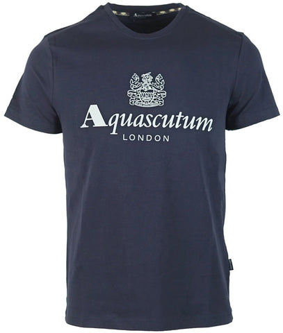 T-SHIRT Aquascutum London Casual Mens Tee Logo Print NEW! Navy Blue S