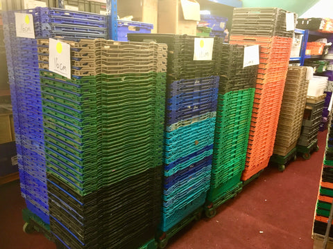 CRATES X 100 Stacking Storage Plastic Bale Arm Trays Job Lot USED 60 x 40 x 18