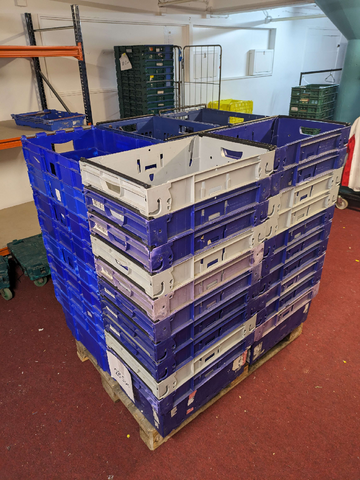 CRATES X 5 Stacking Storage Plastic Bale Arm Trays Job Lot USED 60x40x28.5 cms.