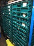 CRATES X 10 Stacking Storage Plastic Bale Arm GREEN Job Lot USED 60 x 40 x 18 cm