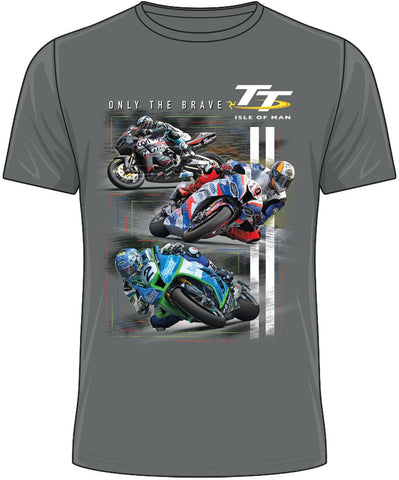 T-Shirt IOM TT Motorcycle Races Bike Isle of Man NEW! Brave Grey Tee XXL