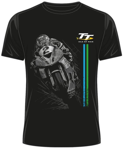 T-Shirt IOM TT Motorcycle Races Bike Isle of Man NEW! Stripe Black Tee L