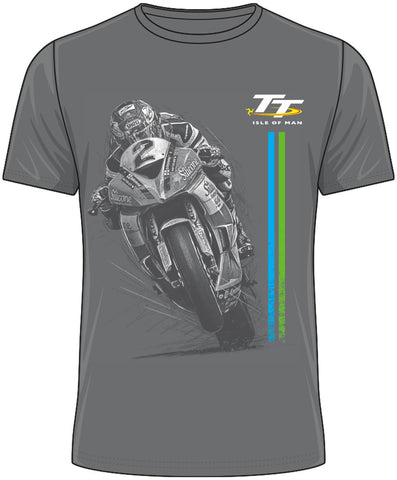 T-Shirt IOM TT Motorcycle Races Bike Isle of Man NEW! Stripe Grey Tee S