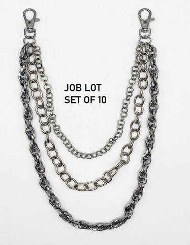 JEAN CHAINS Silver Layered Chains Fashion Job Lot Wholesale Set of 10 Packs