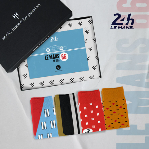 SOCKS Pack of 4 Le Mans Heel Tread Cotton Motorsports Gift Box Men NEW 7½-11½ UK