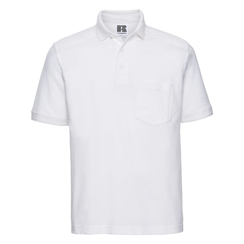 POLO T-Shirt Russell Heavy Duty Cotton Pique Poloshirt Work Golf R011M White M