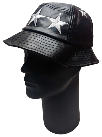 ** HAT Bucket Black White Stars PU Festival Summer Sun Protection NEW! SF101002