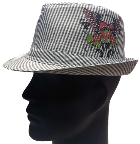 ** HAT Grey Stripe 2002 Trilby Printed Tattoo Summer Holiday Beach Wear NEW!