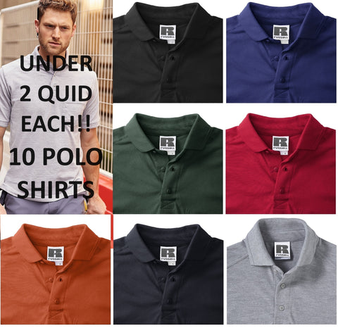 POLO X 10 T-Shirt Russell Heavy Duty Cotton Poloshirt Work Job Lot R011M Small