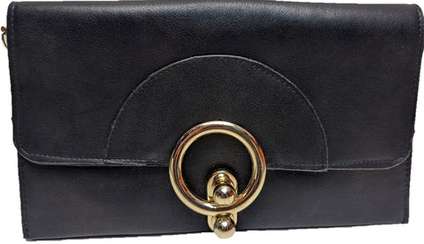 Chunky Metal Clasp and Strap Leather Look Shoulder Bag in Black Bag