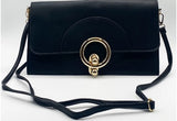 ** BAG with Chunky Metal Clasp and Strap Leather Look Shoulder Bag in Black NEW!