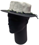 Cream Black Boater Hat Pleated Leaf Black Summer Sun Protection Size: One Size