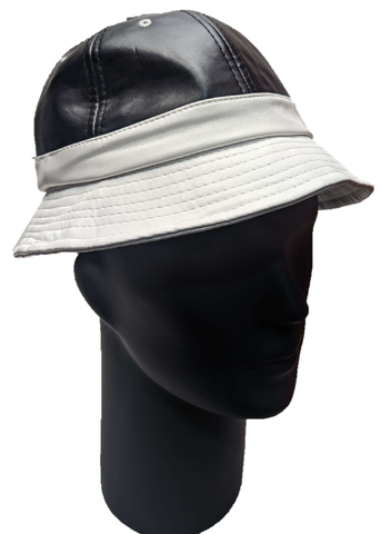** HAT Bucket Black And White PU Festival Summer Sun Protection NEW! SF104040