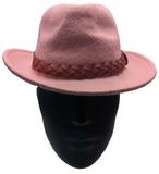 ** HAT Pink Fedora Wool Fashion Braided Band Summer Sun Protection NEW! TH02302