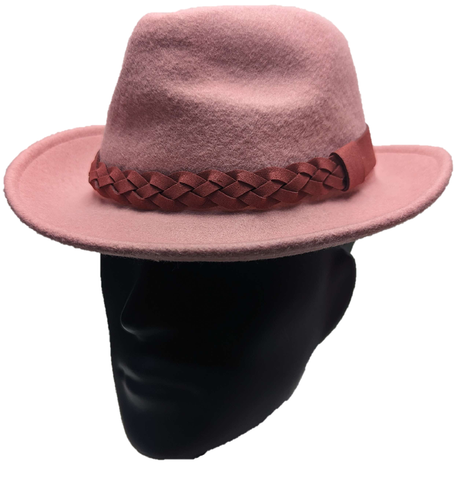 ** HAT Pink Fedora Wool Fashion Braided Band Summer Sun Protection NEW! TH02302
