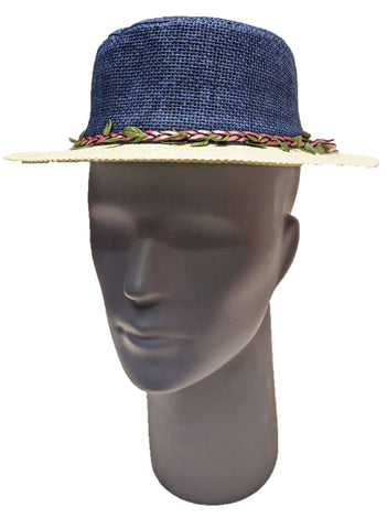 ** HAT Blue Cream Rim Pink Pleated Band Fashion Summer Sun Protection NEW! TH036