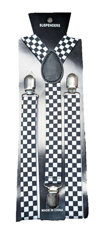 ** BRACES ClipOn Black & White F1 Chequered Adult Suspenders Trouser Support NEW