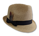 Trilby Straw Festival Summer Sun Protection Hat - Feather Banded - 57cm