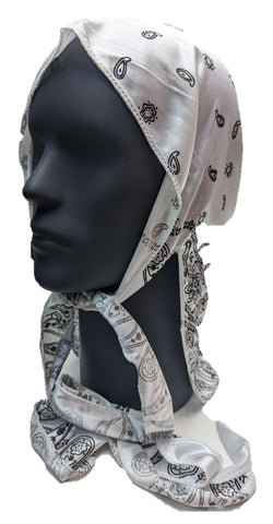 * BANDANA Headscarf Shawl White Head Scarf Printed Hair Covering Hairwrap NEW!