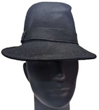** HAT Black Felt Fedora with Banded Detail Wide Brim Classic NEW! TH14300