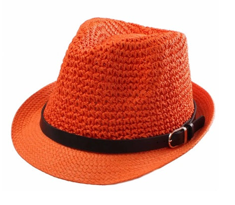 ** HAT Orange Straw Trilby with Black Band Festival Sun Hat Summer NEW! SH03801